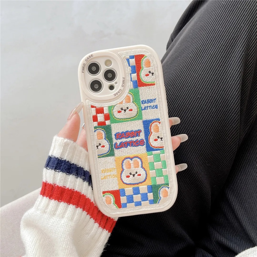 Soft case Motif Bordir Kelinci Untuk iPhone 12 13 11 Pro Max X Xs Max Xr 7 8 Plus daw7