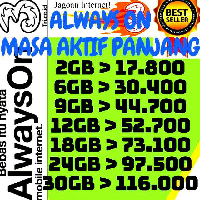 [DIJAMIN TERMURAH] THREE NASIONAL ALWAYS ON Paket Kuota TERMURAH