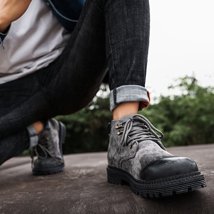 WAADOO Sepatu &quot;High Hike&quot; Kulit Pria Tinggi Outdoor Hiking Sneakers Pria Berkualitas Fashion Abu