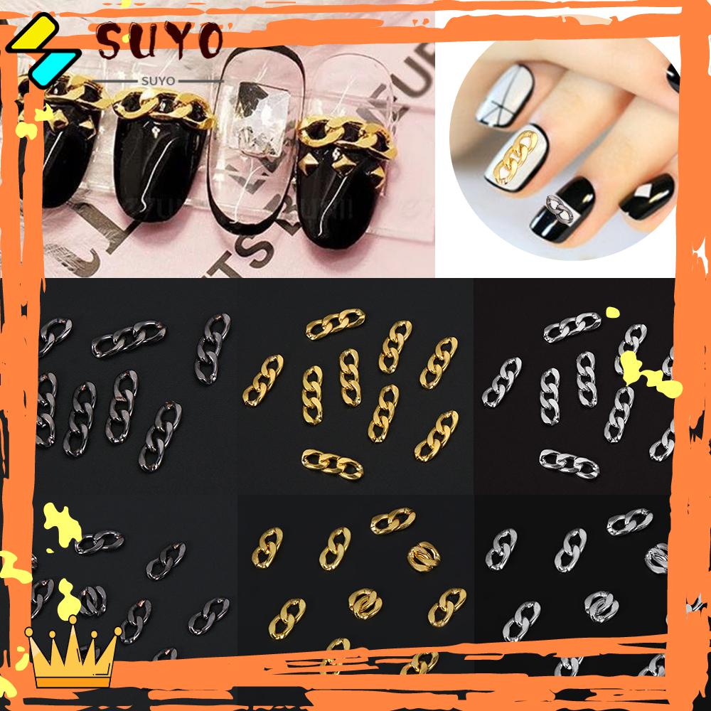 SUYOU Punk Thick Chain Nail Art Decoration 3D Nail Stickers Gold Silver Black DIY 3-Link Chain Metal Manicure