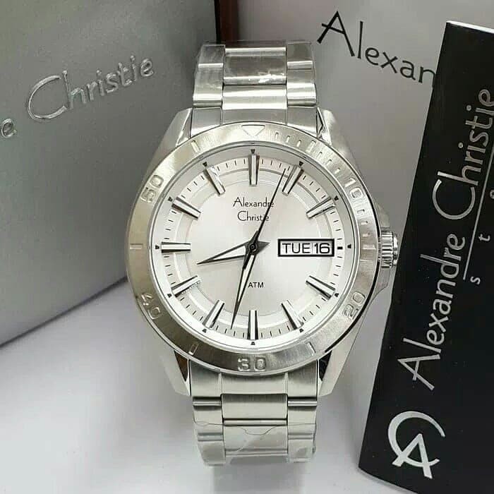 jam tangan pria alexander cristie ac6512 original silver plat putih
