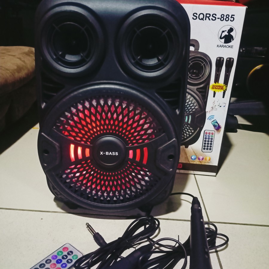 COD SPEAKER KARAOKE 8'5 INCH SQRS-885 BONUS 2 MIC KABEL//SPEAKER BLUETOOTH PROTABLE SQRS-885//SPEAKER AKTIF X-BASS