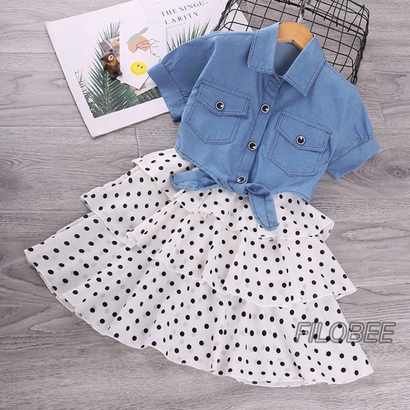 FILOBEE DRESS ANAK PEREMPUAN/DRESS DAN ROMPI DENIM/DRESS POLKADOT