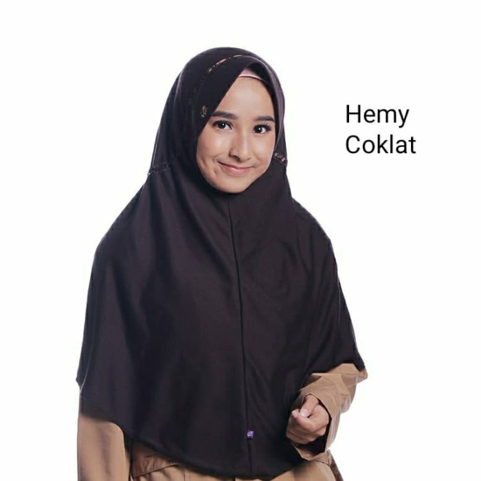 Kerudung Sekolah Rabbani Hemy M Scarf Jilbab Instan Kaos Nyaman Khimar - Cokelat