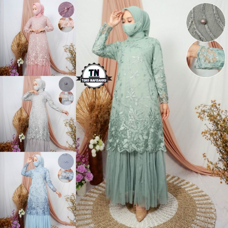 DRESS MUSLIMAH | GAMIS PESTA TILLE BROKAT MIX TUTU | DRESS AKAD NIKAH | BAJU KURUNG | DRESS PESTA