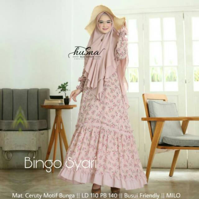 GAMIS SET JILBAB SYARI // BINGO SYARI // BAHAN CERUTY MOTIF BUNGA