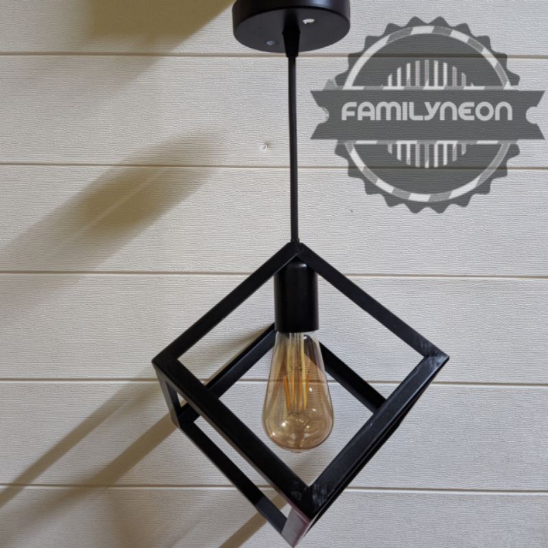 KAP KUBUS lampu gantung hias besi fitting E27 estetik cafe dekorasi indoor outdoor GUNINCO