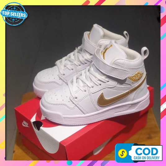 T77✽ Sepatu Anak Cewek Cowok Laki Laki / Sepatu Sekolah Anak Tk Sd Smp Sepatu Anak Jordan Putih Gol
