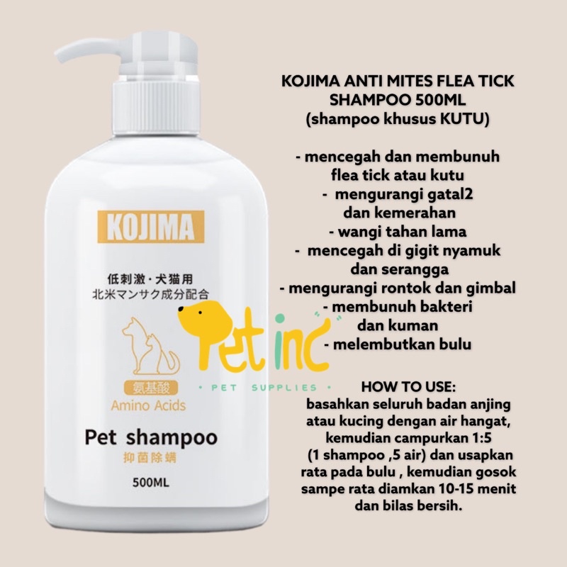 KOJIMA ANTI MITES FLEA TICK SHAMPOO 500ML (shampoo khusus KUTU)