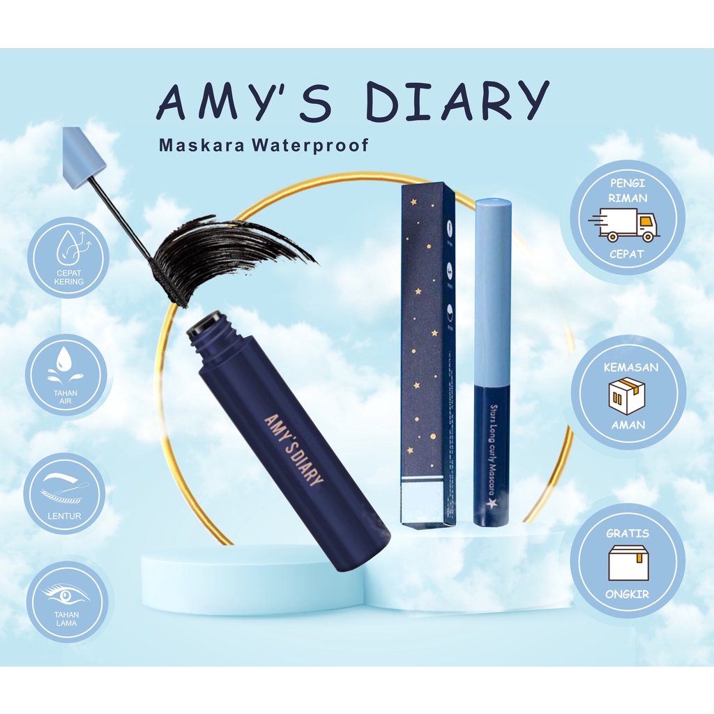 Mascara Waterproof AMY'S DIARY Curling Eyelash Long Lasting Tahan lama Easy Use