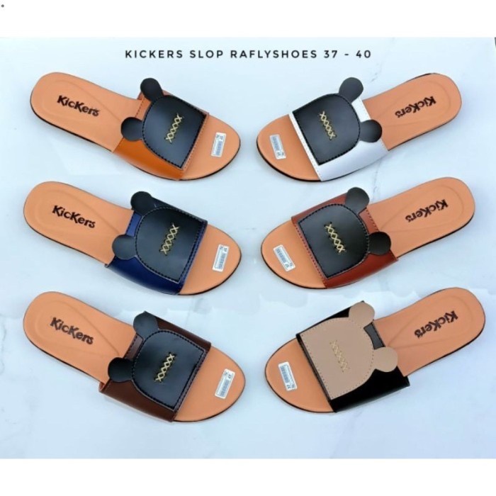 Sandal Selop Cewek Kickers Sendal Slop Perempuan Dewasa Wanita Terba - Putih, 37