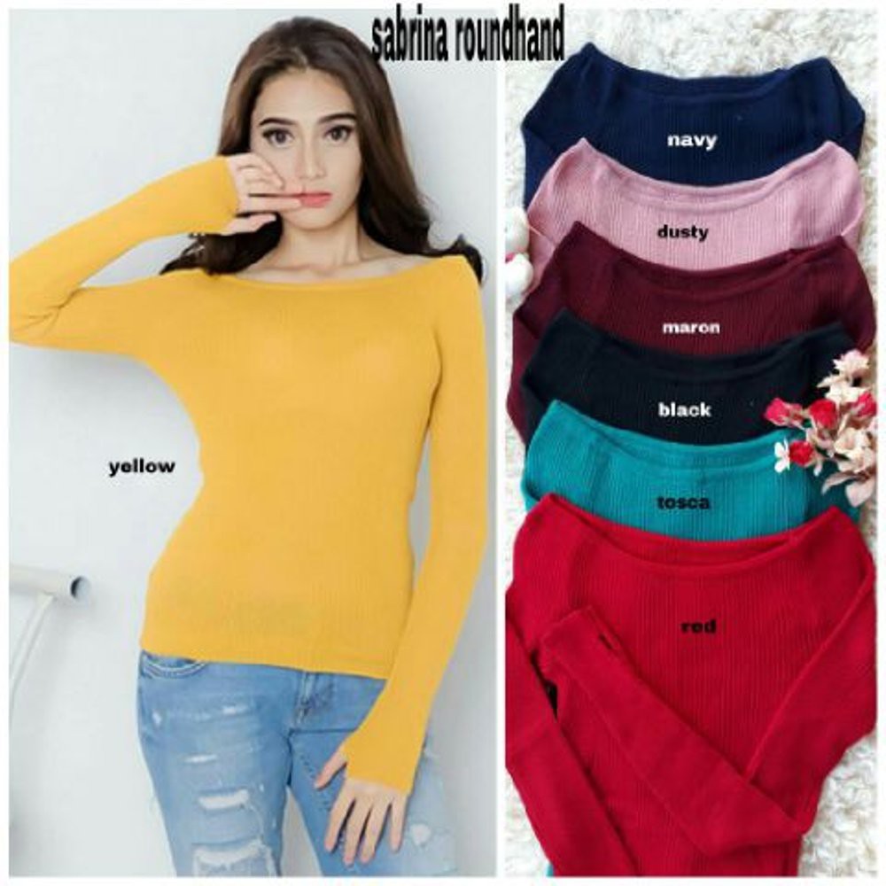 Sabrina RH Var Warna RO Blouse Wanita Rajut Stret Navy Sabrina RH Var Warna RO Blouse Wanita Rajut Stret Navy