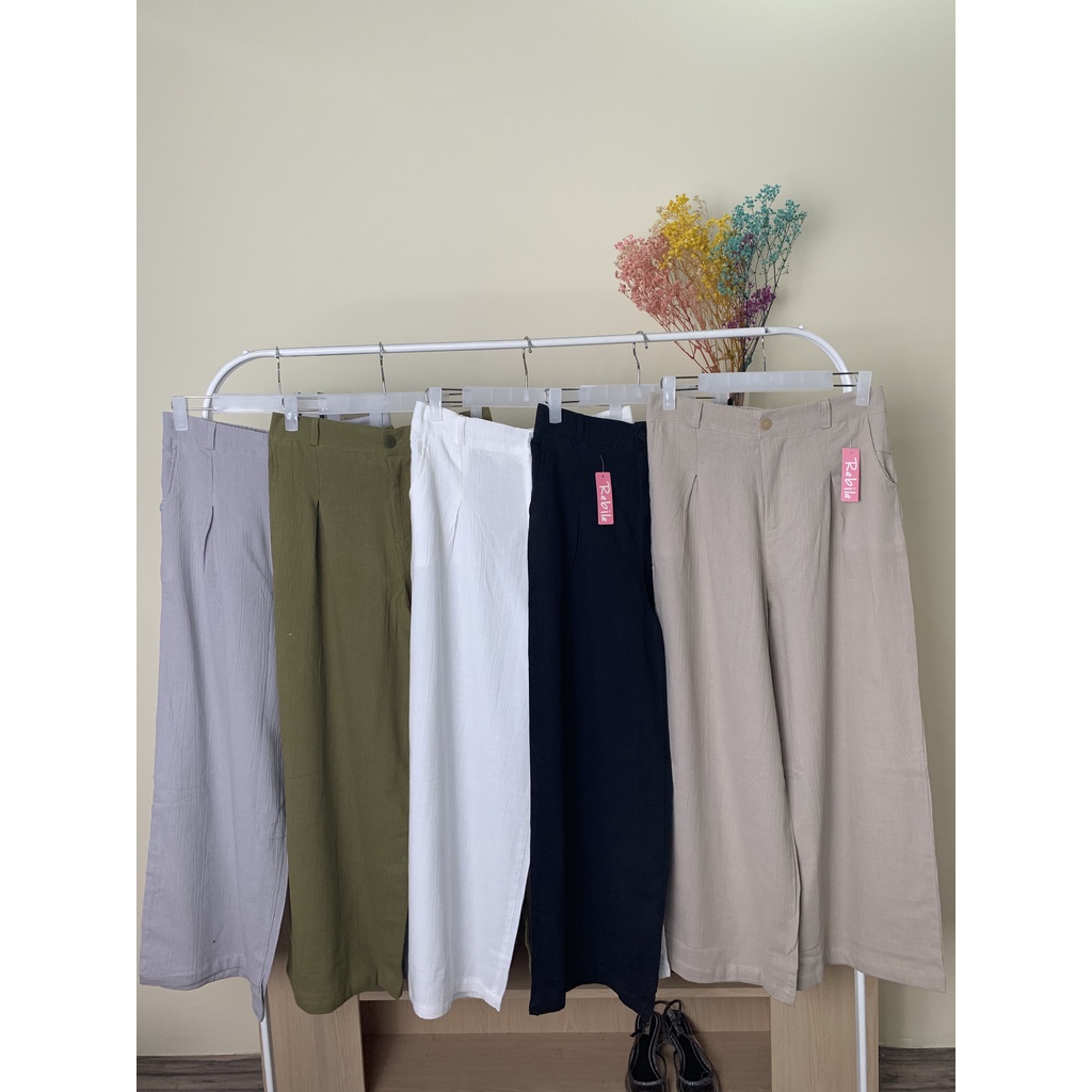 HOPYLOVY - Celana Kulot Crinkle Wanita Ankle Pants / Katun Linen Crinkle Kulot Polos Naomi LK