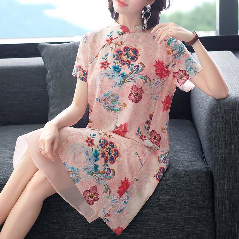 Tang short sleeved women 2022 summer new loose improved cheongsam temperament literary retro dress y