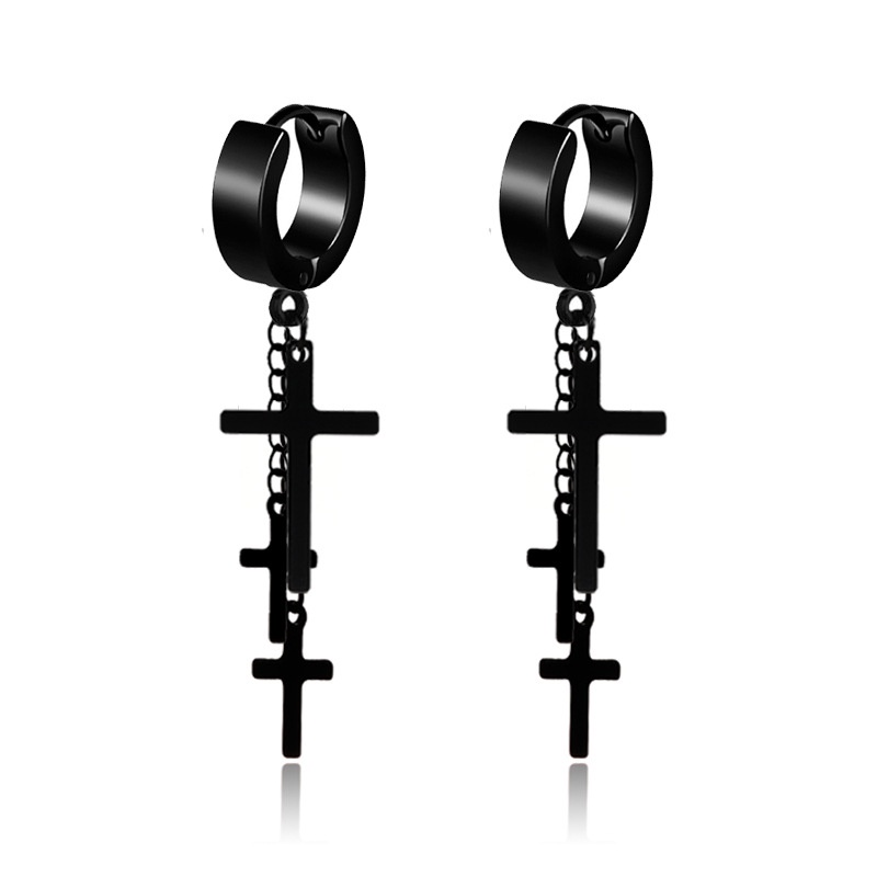 One Piece Versi Korea Stainless Steel Punk Anting-Anting Pria Cross Rumbai Anting-Anting Tanpa Tindik Telinga Klip Cincin Tren Anting-Anting