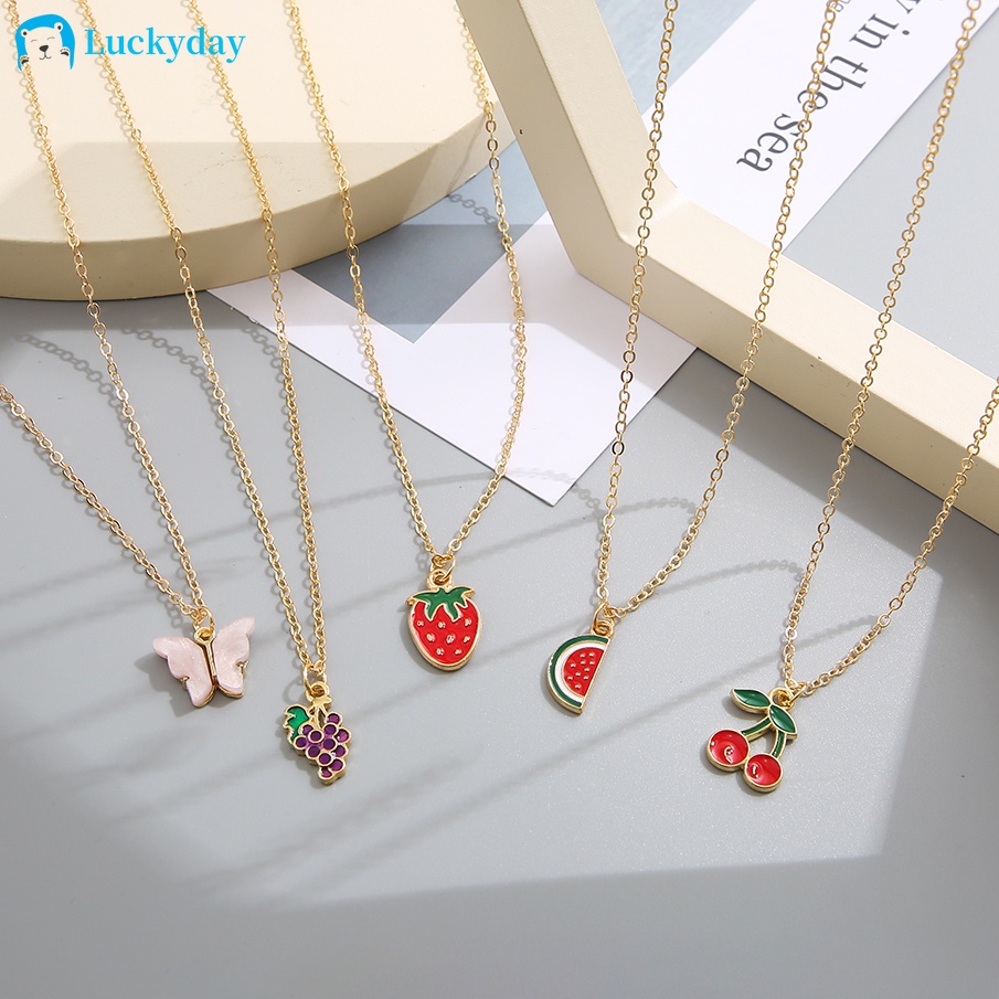 YEEZII 5pcs / Set Kalung Rantai Choker Liontin Buah Butterfly Warna Emas Untuk Wanita