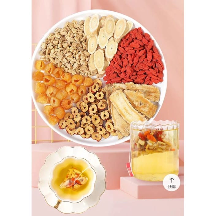 

LIU BAO CHA GODNESS SIX TREASURE TEA TEH MENAMBAH DARAH MERAH GOJIBERRY ANGCO KAOKHI KECI HUANG QI HUANGQI LONGAN KERING