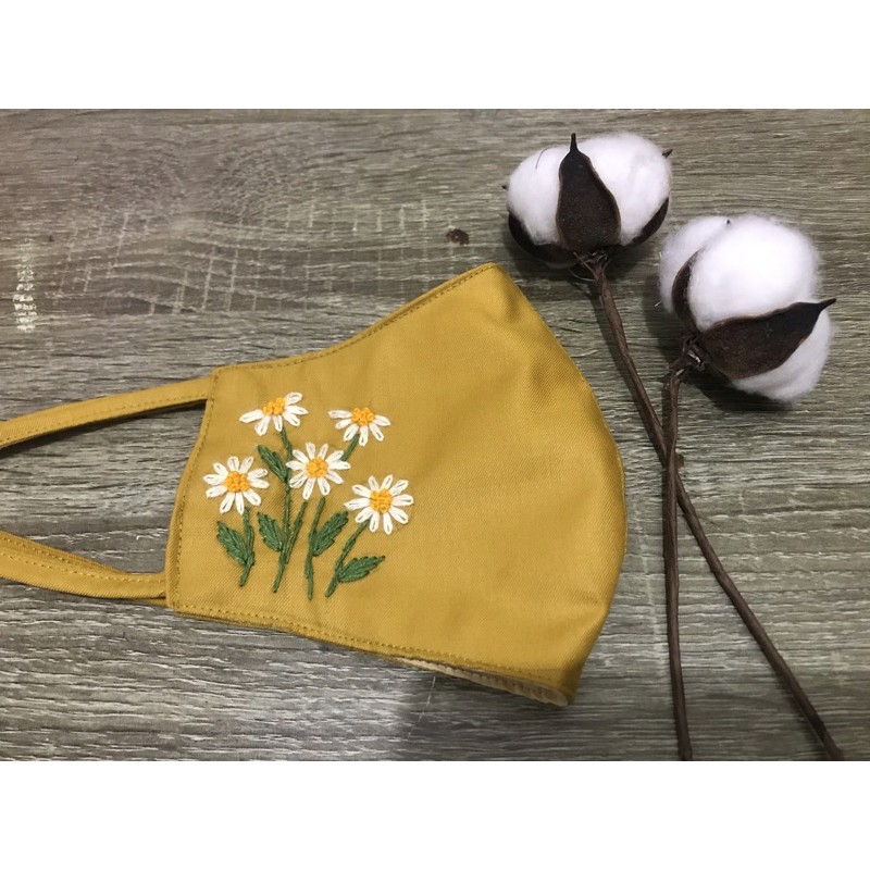 Masker Sulam Benang Warna Kuning Mustard