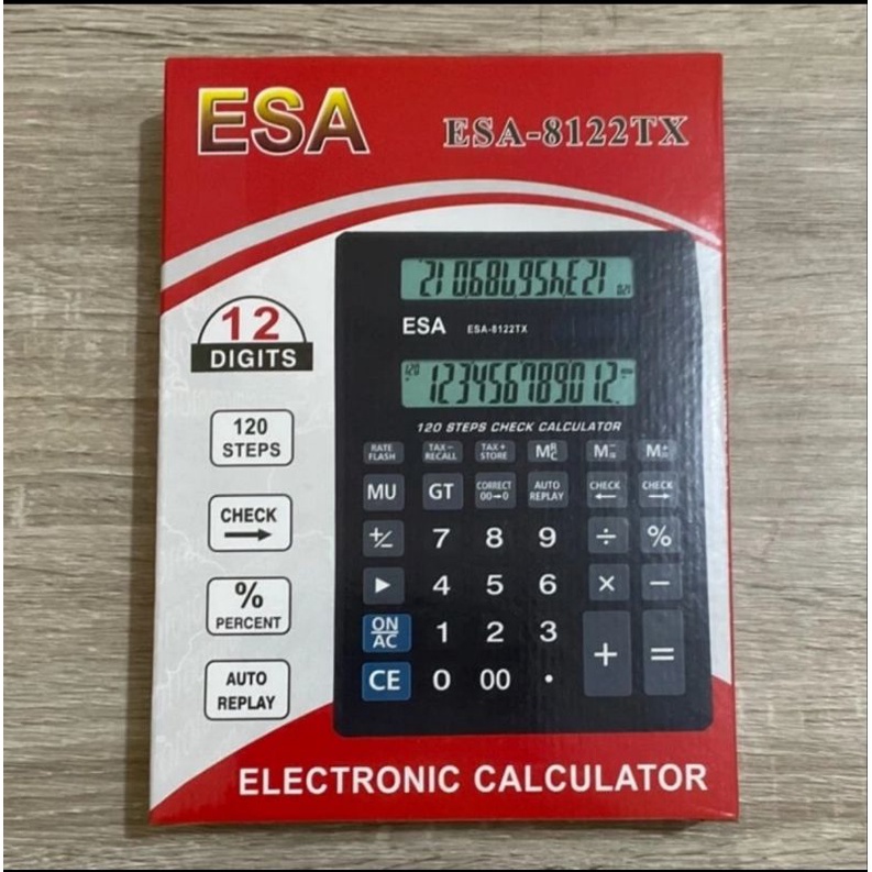 Kalkulator ESA 8122 TX 2 Display Calculator Check Correct Cek Ulang 12Digit