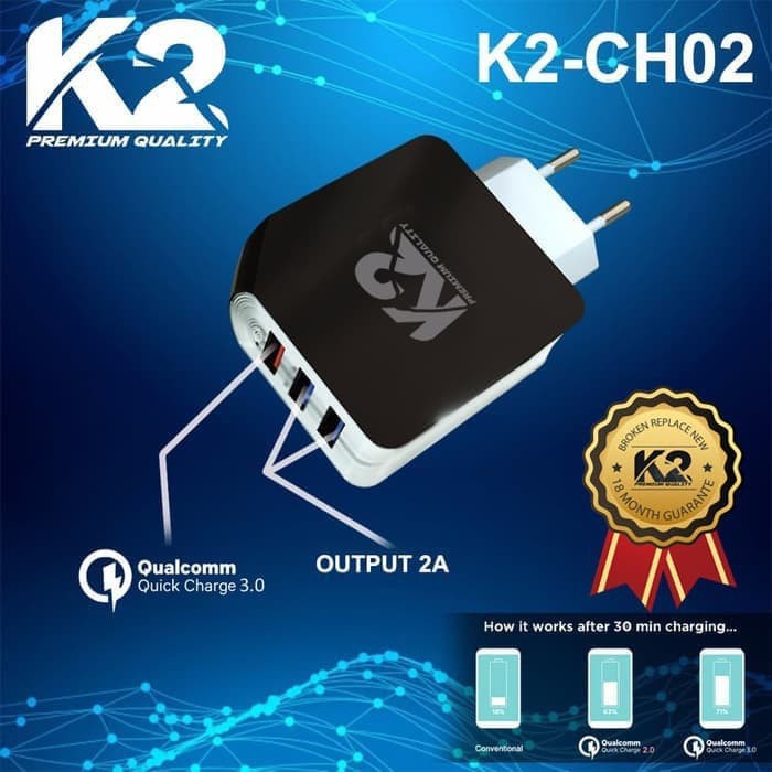 3 PORT USB Charger K2 Premium Quality K2-CH02 QUALCOMM 3.0 FAST [fs]