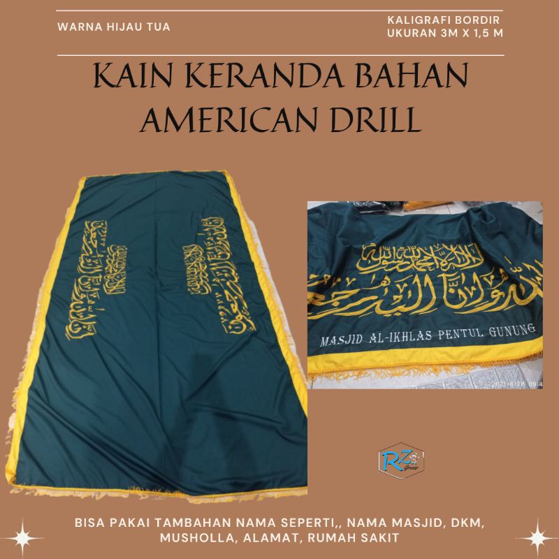 rz grosir TUTUP KERANDA KALIGRAFI BORDIR BAHAN TEBAL(DRILL) HIJAU TUA