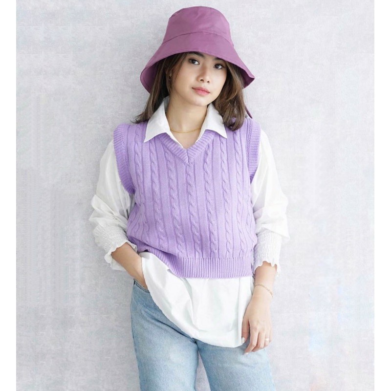 Outer Vest Rajut Kepang - Rompi Knit Sweater Korea Style Academia