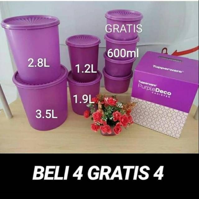 SALE  Tupperware Deco canister set free 4+4 ( UNGU )