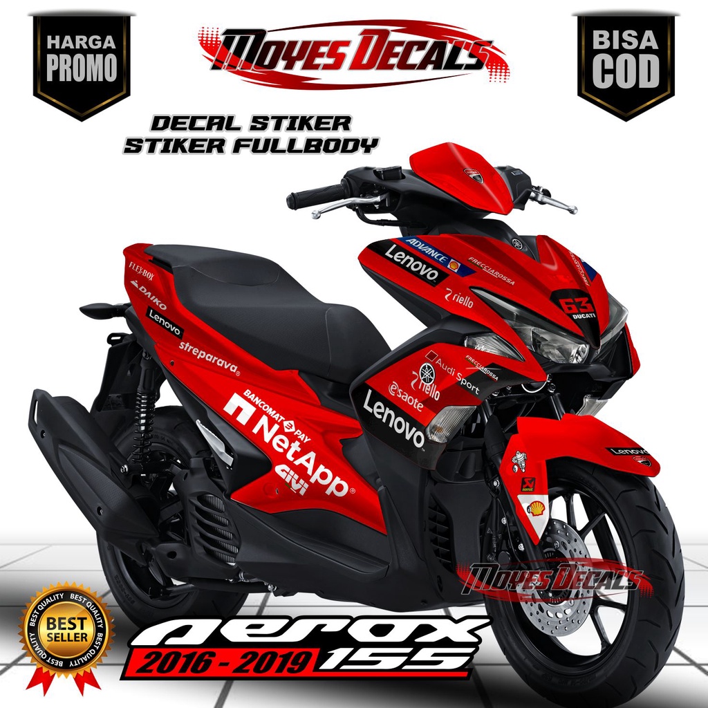 BISA COD Decal Stiker striping AEROX 155 motif ducati Lenovo Full body variasi-Decal Aerox 155 VVA D