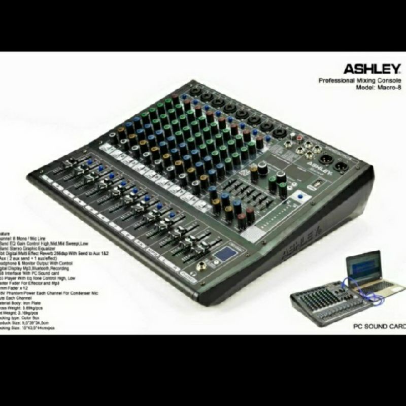 mixer audio ashley MACRO8/MACRO 8 8CH USB-BLUETOOTH-RECORDING
