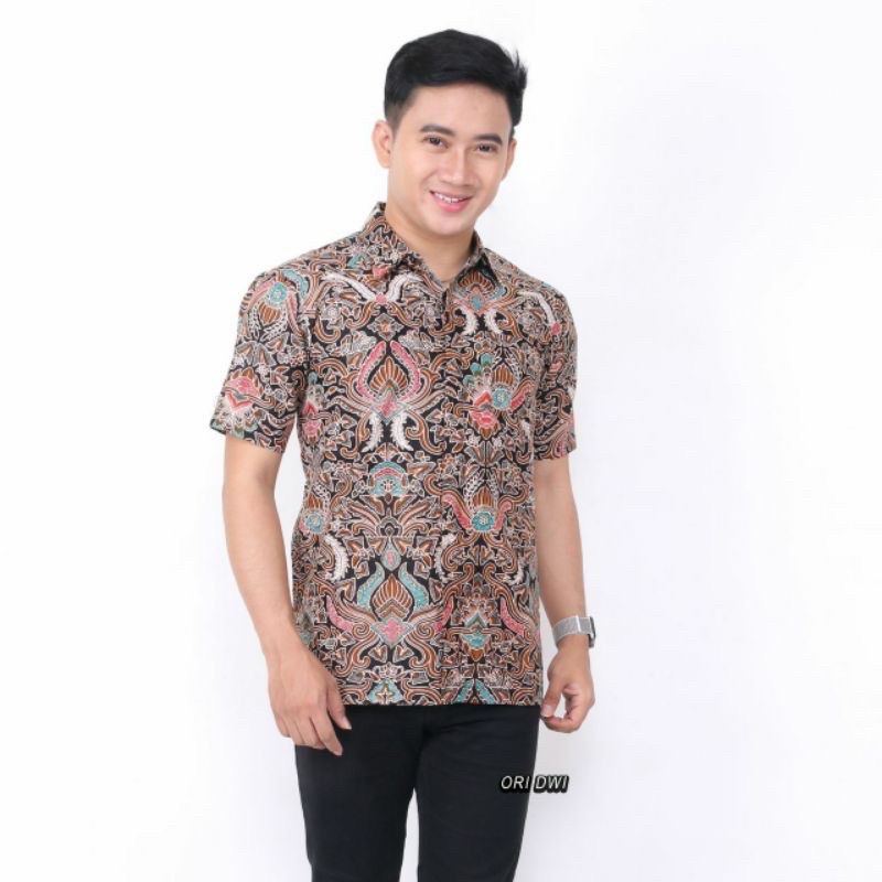 BSWART Batik HRB026 kenongo Hem Pendek anjani biru Pekalongan M L XL Batik Pria MURAH Modern Grosir