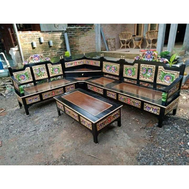 kursi tamu sudut jati ukir