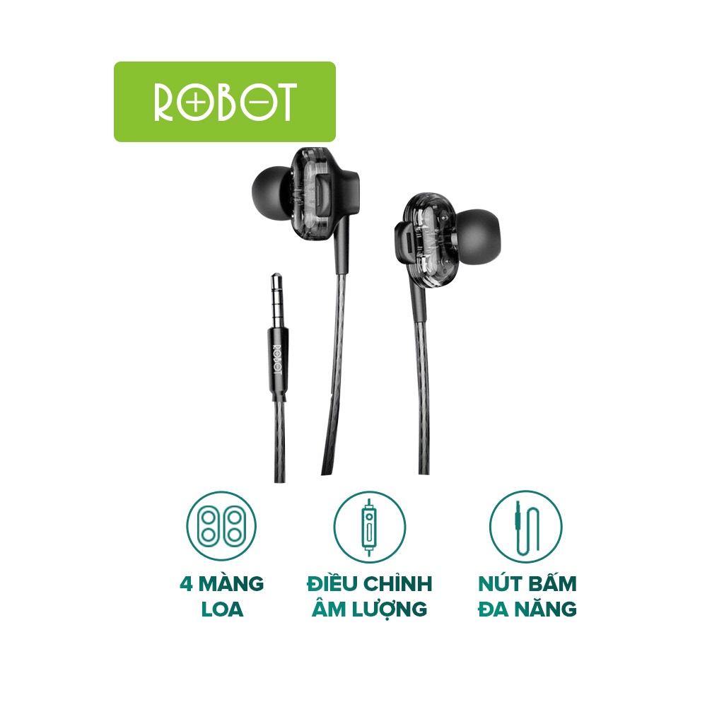 Robot Handsfree Headset Headphone RE30 Wired Earphone Bass Audio jack 3.5 mm Original 100%