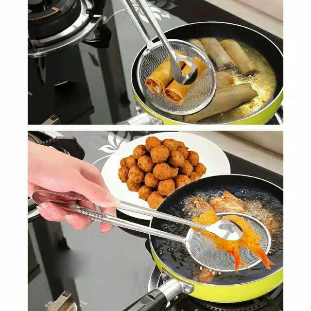 Jepitan tirisan gorengan 2in1 (Peralatan alat masak dapur stainless)-1