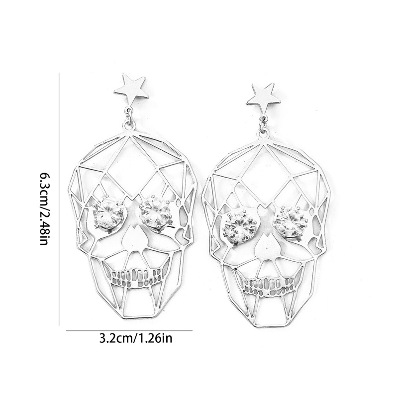 Fancyqube Anting Menjuntai Desain Wajah Tengkorak Halloween Warna Emas Untuk Wanita