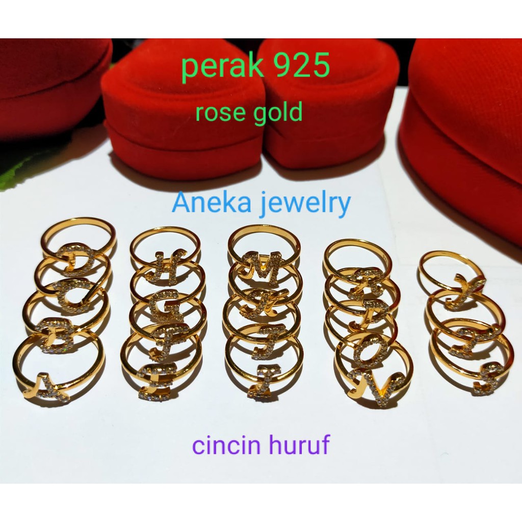 Cincin huruf, perak 925, sepuh emas kuning