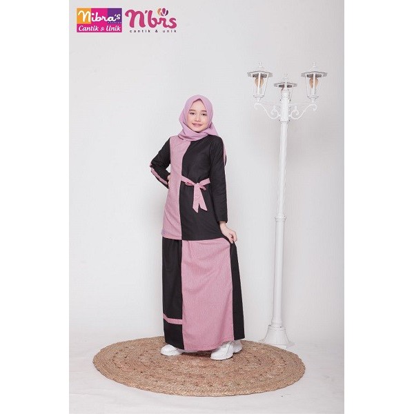 SETELAN ROK DAN ATASAN REMAJA NIBRAS TEEN NT 55 HITAM ATASAN VARIASI TALI ORIGINAL NIBRAS