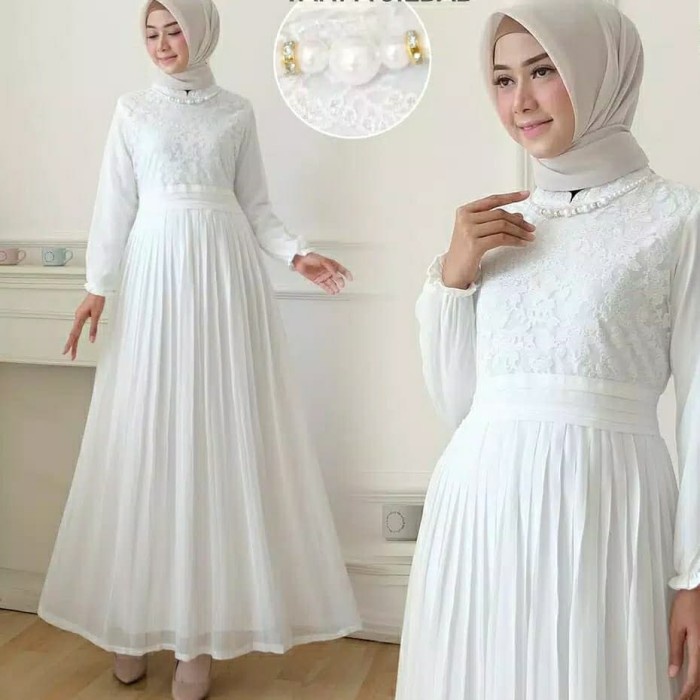 PREMIUM BUSANA MUSLIM GAMIS ABAYA SYARI WANITA MUSLIMAH BAJU JUBAH MURAH - PUTIH