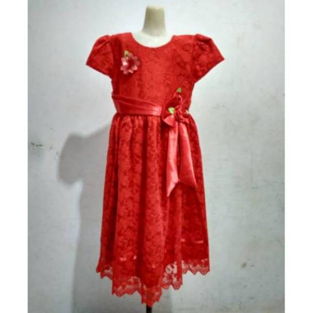 GAUN ANAK DRESS BROKAT (bunga samping)