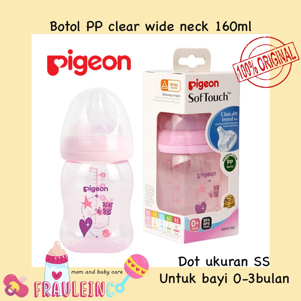 *FRAULEINCO* PIGEON Botol Susu PP Clear Wide Neck 160Ml - Pink Blue