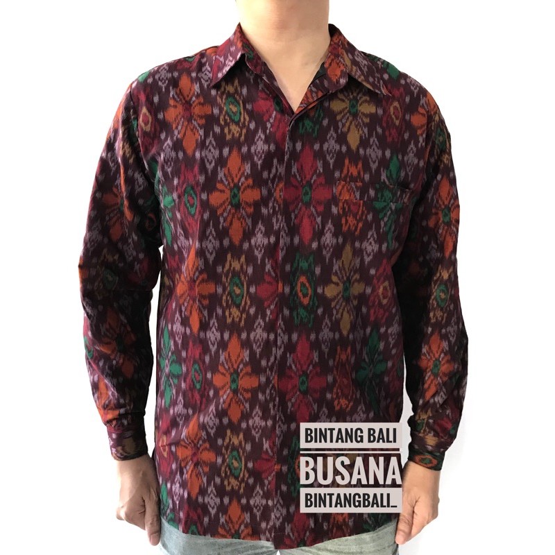 kemeja endek bali | kemeja endek wisuda | kemeja endek lengan panjang | kemeja endek marun