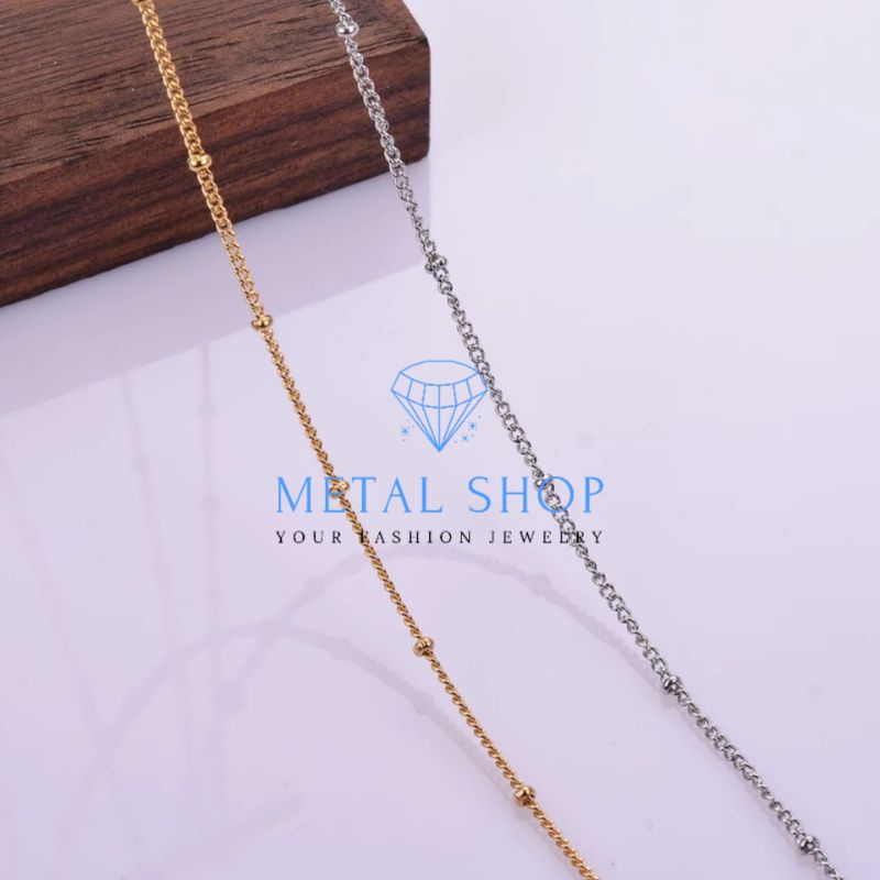 Kalung Titanium Pria Wanita Anti Karat Model Manik Manik