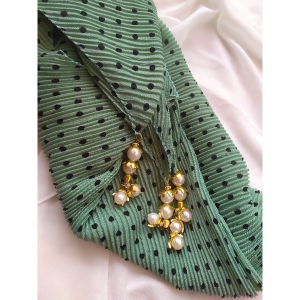 JILBAB SEGIEMPAT PLISKET POLKA BANDUL CROWN/KERUDUNG PLISKET POLKA-Mint
