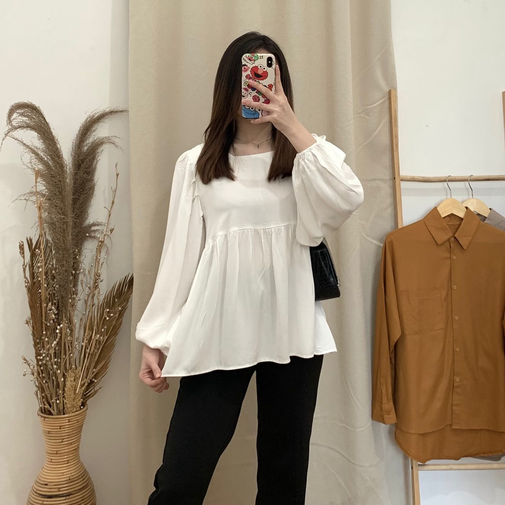 Niki Peplum Top - PLENARIO ID | Blouse Wanita - Atasan Wanita - busui friendly - COD-White