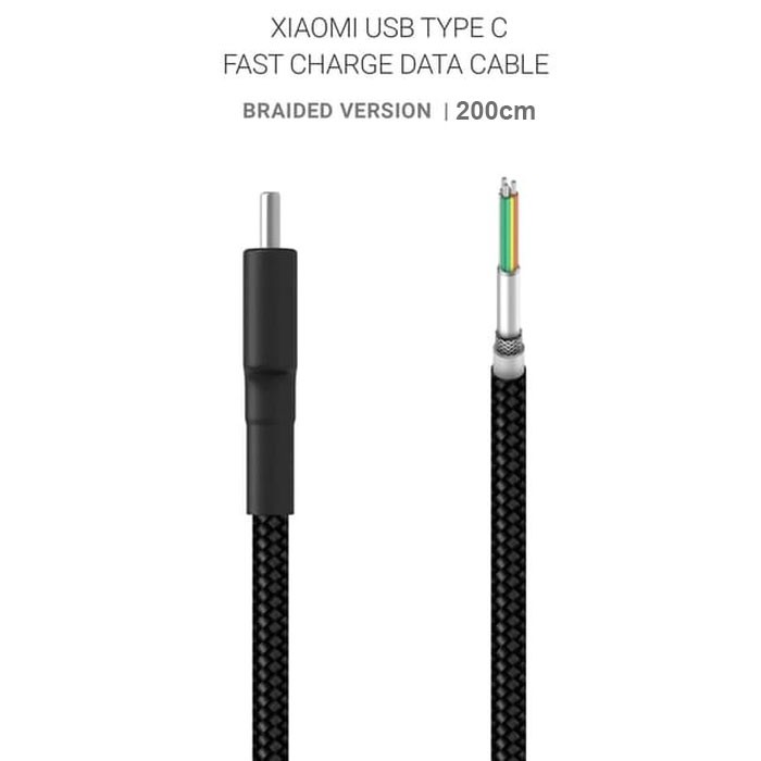 USB Type C Braided Cable 200cm Kabel Data support Turbo 27W