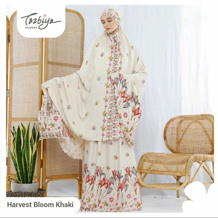 Mukena Tazbiya Borders Harvest Bloom Cream - khaki