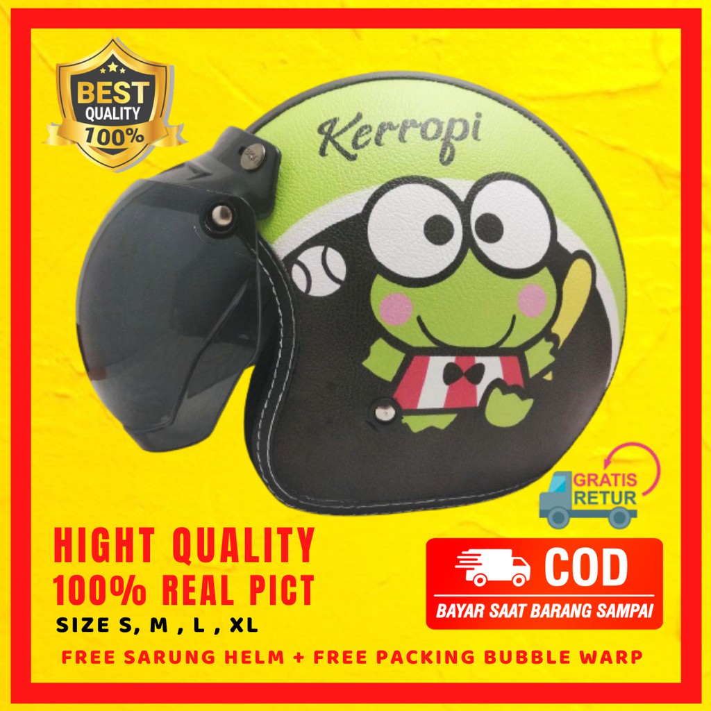 Helm Bogo Kartun Kerropi  Klasik SNI Full Kulit Half Face Custom Polos Dewasa Cowok Cewek Anak Ori