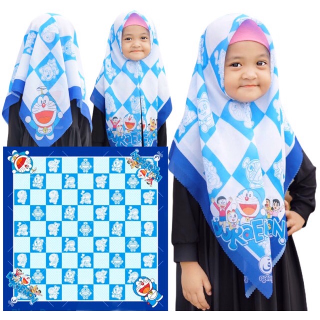 VOAL PRINTING MOTIF DORAEMON / HIJAB ANAK DORAEMON / JILBAB ANAK KARAKTER / KERUDUNG ANAK