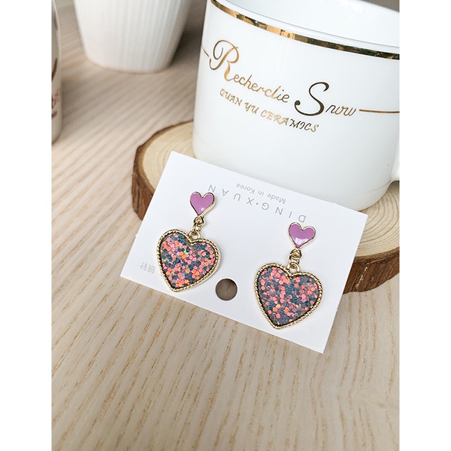 LRC Anting Tusuk Fashion Teenage Heart (sequins Love) S925 Silver Heart Sequin Earrings F75299