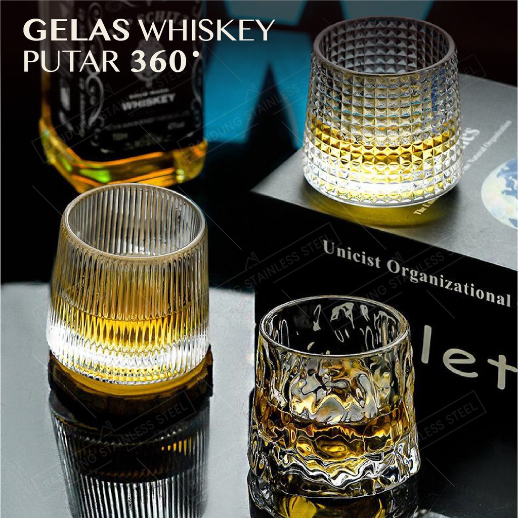 Gelas Whiskey Putar 150ml Kaca Kristal Unik Tebal Spinning Glass Gangsing Whisky Nordic Perancis