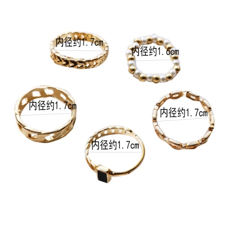 5pcs / set Cincin Jari Telunjuk Model Rantai hollow Gaya Korea Jepang